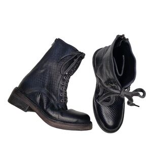 Free People | NWT NIB Leather Black Santa Fe Lace-Up Moto Combat Boot Women's 7